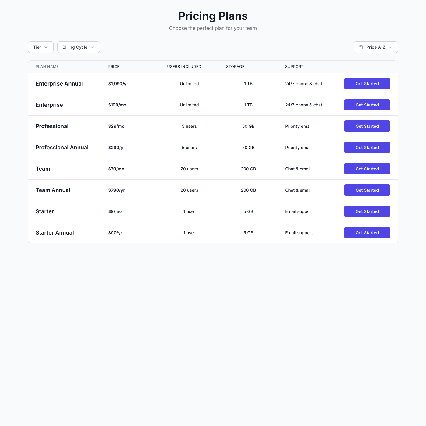 Pricing Comparison Widget preview 3